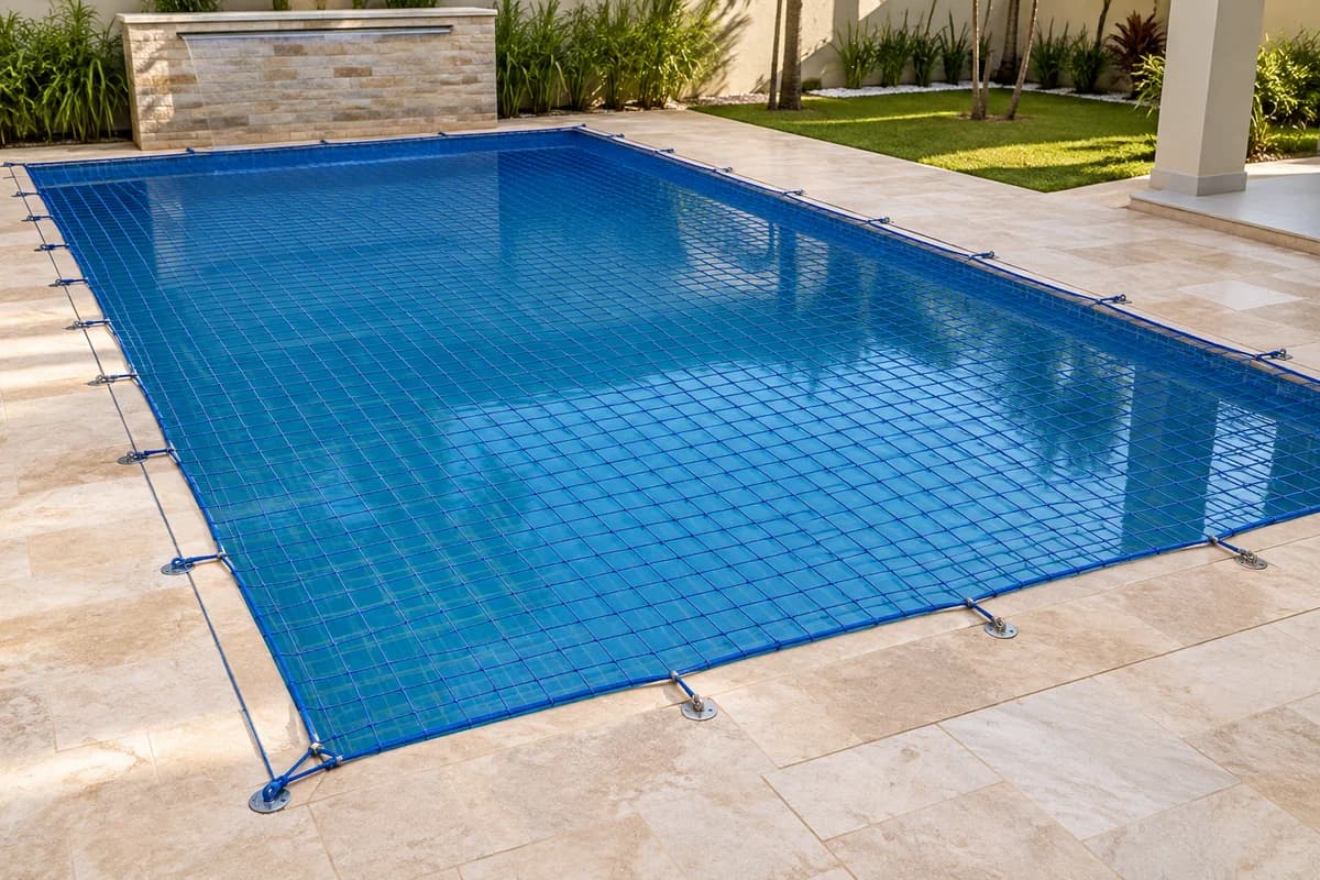 Rede de proteção instalada sobre piscina residencial